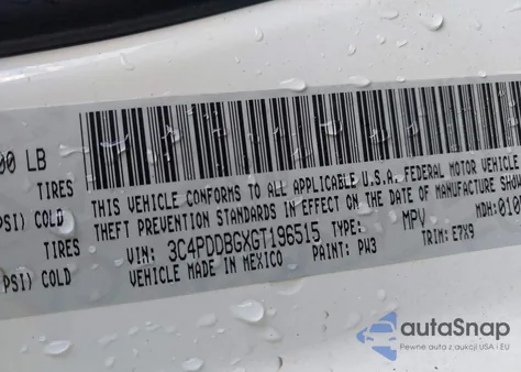 2016 Dodge Journey Sxt z USA, uszkodzony, nr VIN 3C4PDDBGXGT196515